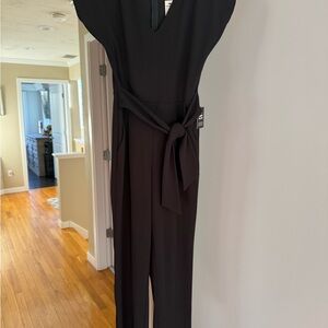 Express Black Sleeveless Jumpsuit with V-Neck and Waist Tie
